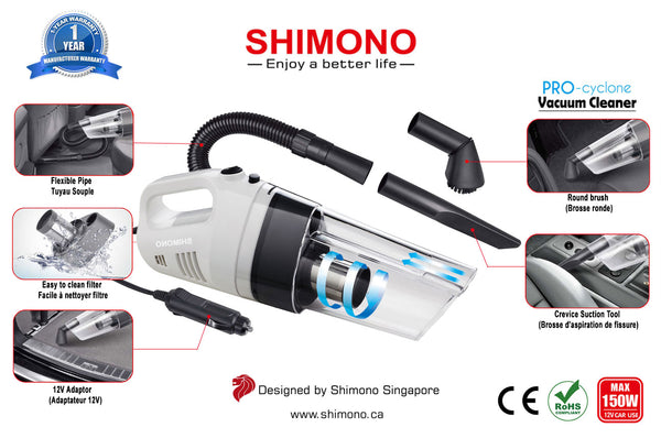 Shimono Car Vacuum Portable 150W 12V 4000Pa Handheld Lightweight Cyclone Cleaner - Shimono