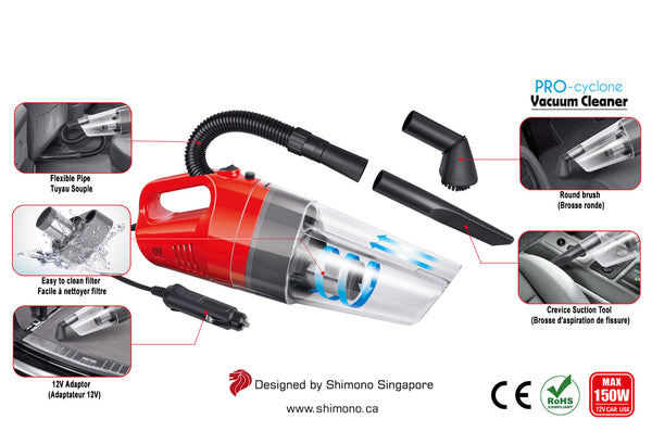Shimono Pro-cyclone Bagless Car Vacuum SVC 1020-C Red - Shimono